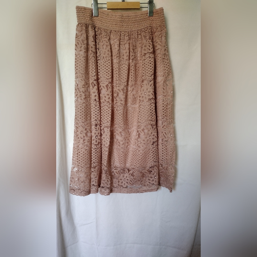 Metro Wear Lace/Mesh Skirt Midi Rustic Pink Elastic Band Waist Pull On Size M